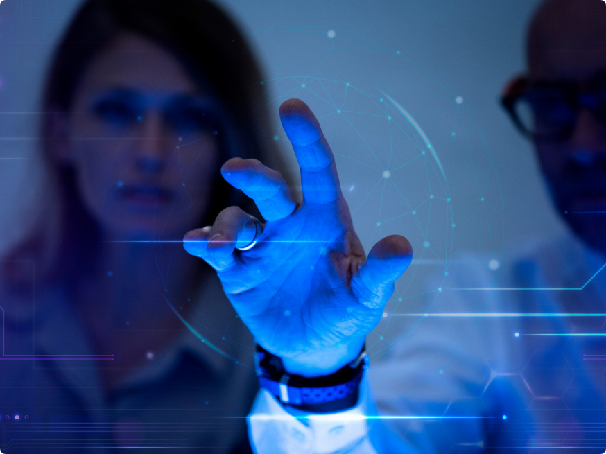 man-touching-virtual-screen-futuristic-technology-digital-remix