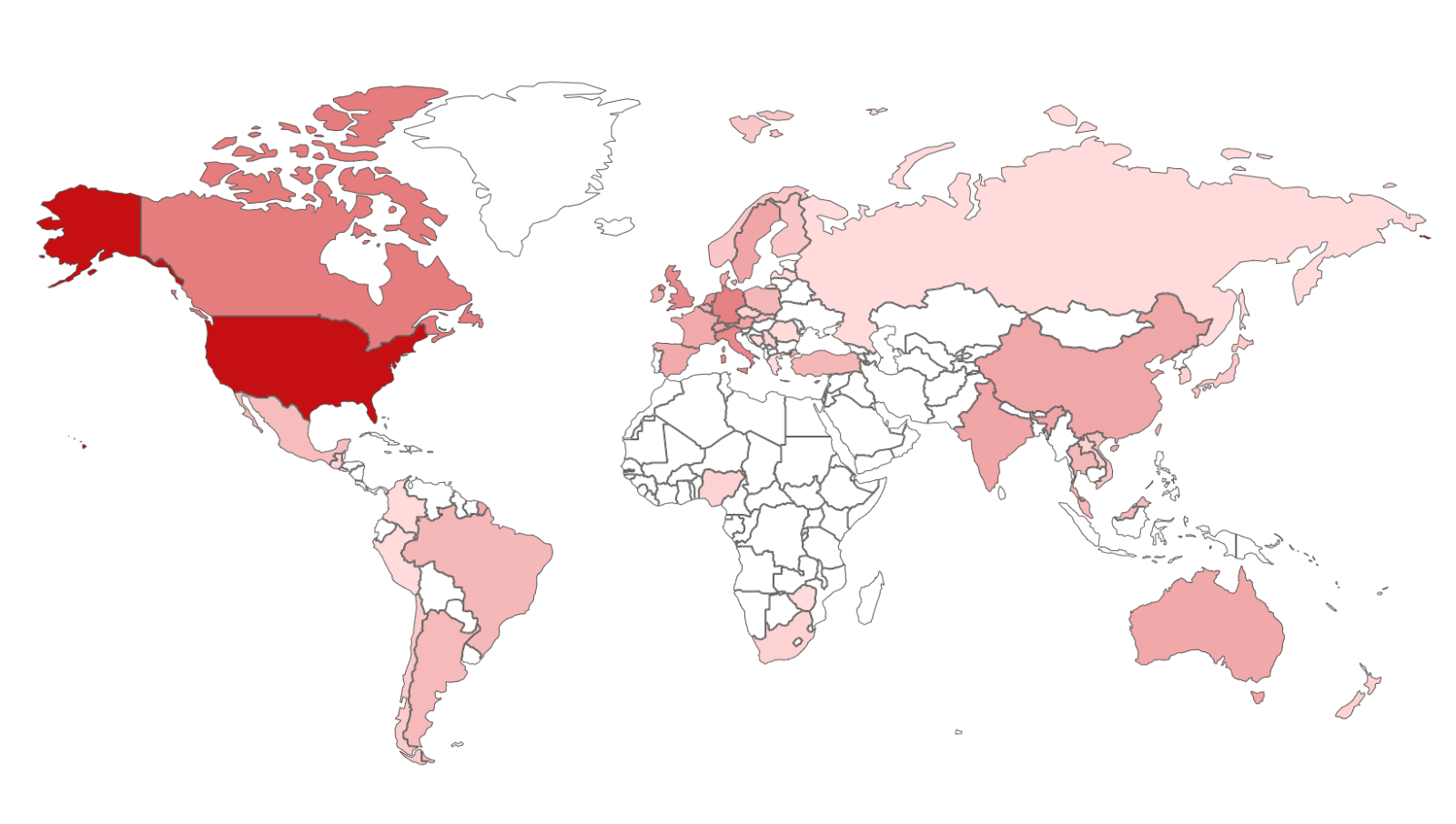 A map of the world with a red country
Description automatically generated